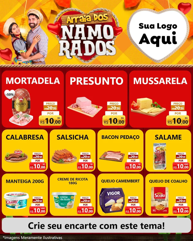Modelo de Rede Social para Feed Instagram com o tema Arraiá dos Namorados para Frios e Laticínios