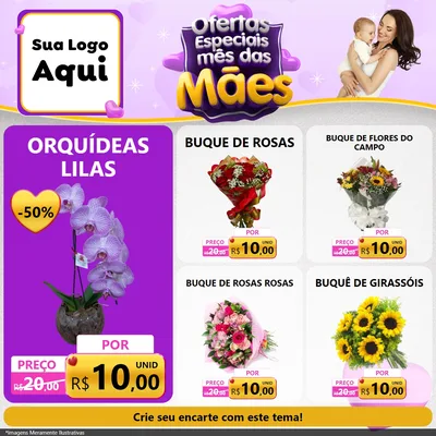 Modelo de Rede Social para Feed Facebook com o tema Ofertas Especiais - Mês das Mães para Floricultura e jardim