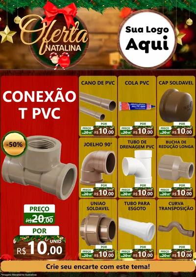 Modelo de Encarte para Encarte A4 Vertical com o tema Ofertas Natalina para Tubos e conexões