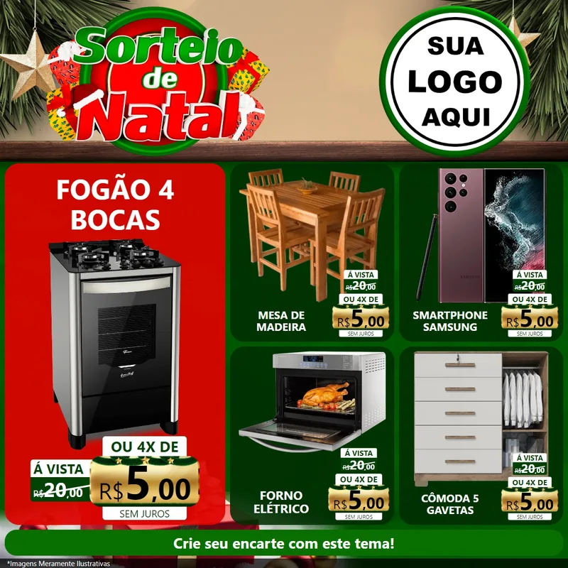 Modelo de Rede Social para Feed Facebook com o tema Sorteio de Natal para Móveis e Eletro