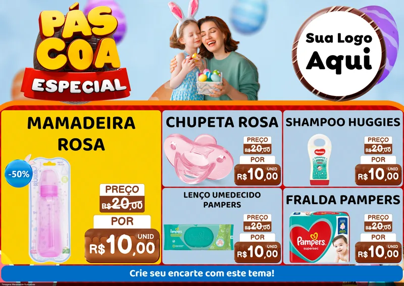 Modelo de Encarte para Encarte A4 Horizontal com o tema Páscoa Especial para Bebês