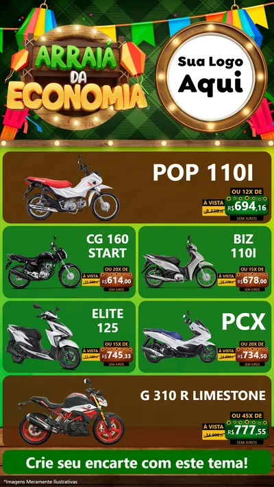 Modelo de TV para TV Vertical com o tema Arraiá de Economia para Concessionaria de Motos