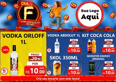 Modelo de Encarte para Encarte A4 Horizontal com o tema Dia F - O Dia Mais Barato Do Mês para Distribuidora de bebidas