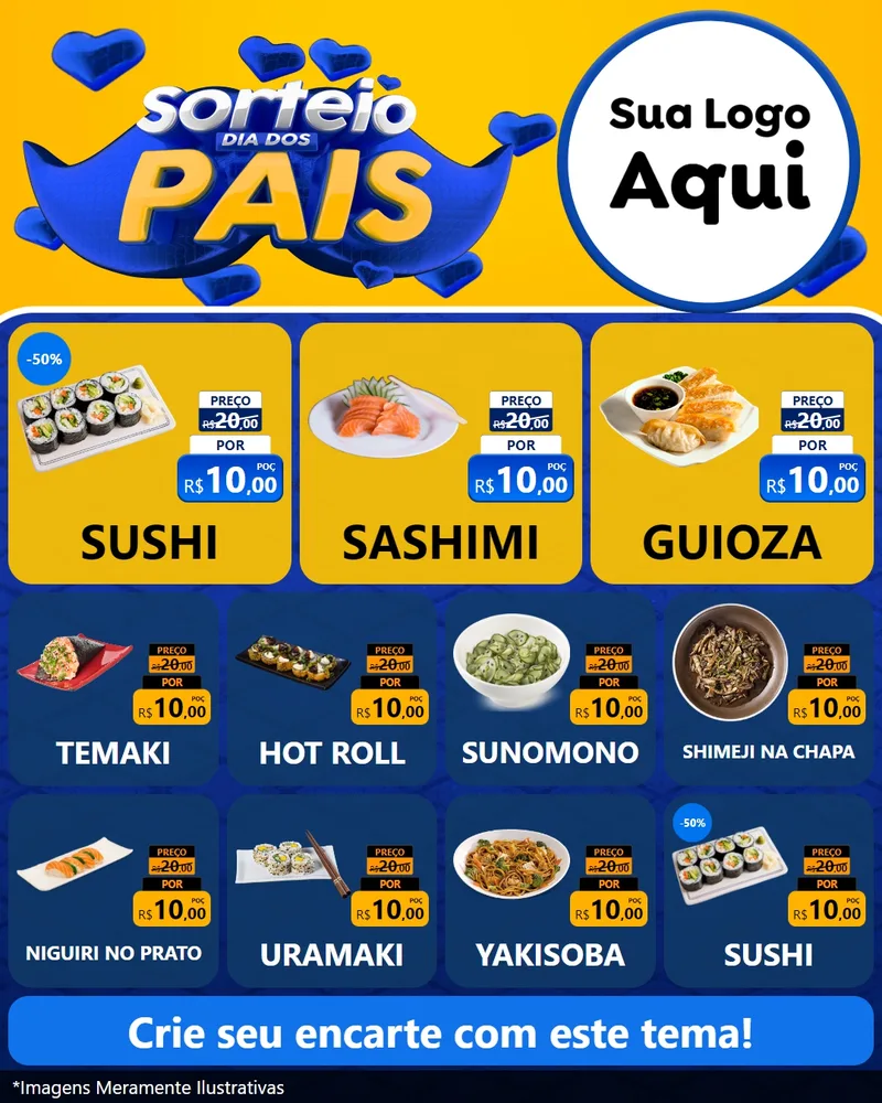 Modelo de Rede Social para Feed Instagram com o tema Sorteio Dia dos Pais para Comida japonesa