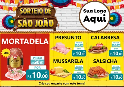 Modelo de Encarte para Encarte A4 Horizontal com o tema Sorteio de São João para Frios e Laticínios