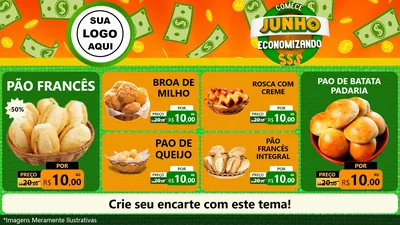 Modelo de TV para TV Horizontal com o tema Comece Junho Economizando para Padaria