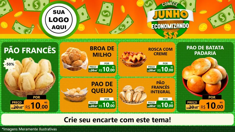 Modelo de TV para TV Horizontal com o tema Comece Junho Economizando para Padaria