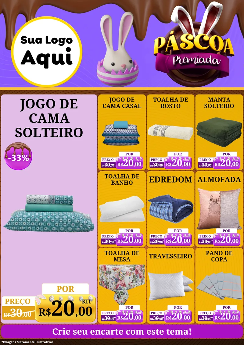Modelo de Encarte para Encarte A4 Vertical com o tema Páscoa Premiada para Cama, Mesa e Banho