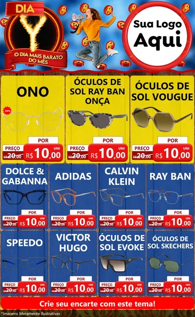 Modelo de Encarte para Encarte Grande com o tema Dia Y - O Dia Mais Barato Do Mês para Óticas