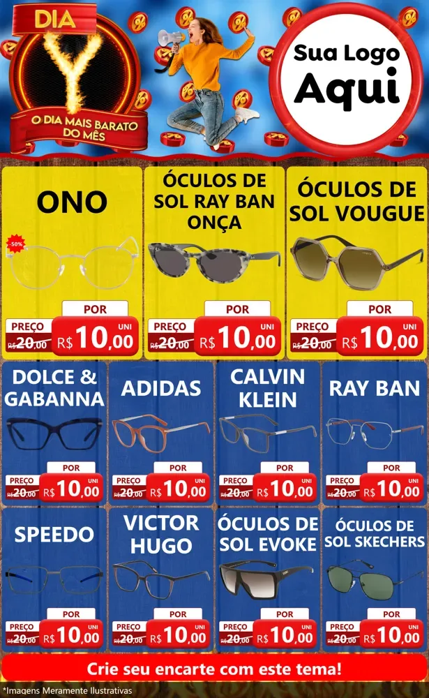 Modelo de Encarte para Encarte Grande com o tema Dia Y - O Dia Mais Barato Do Mês para Óticas
