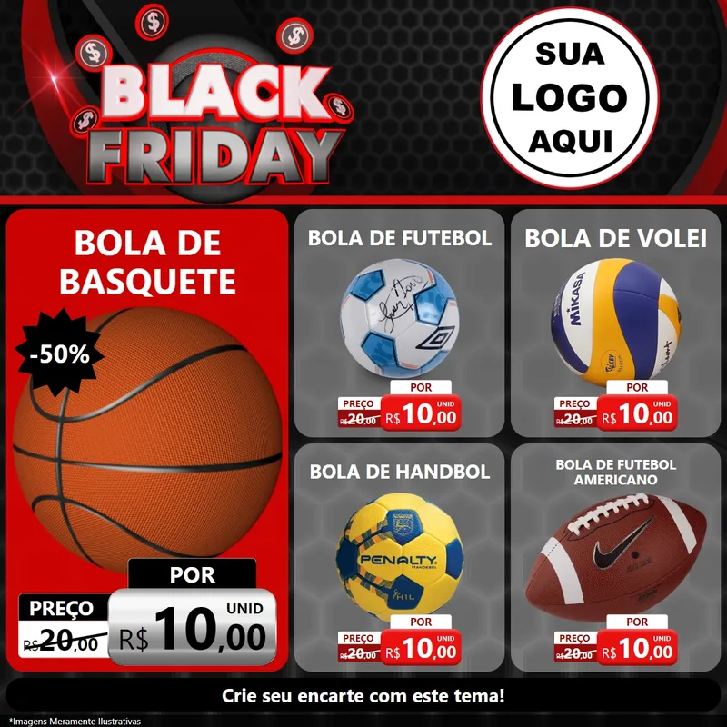 Modelo de Rede Social para Feed Facebook com o tema Black Friday para Artigos Esportivos