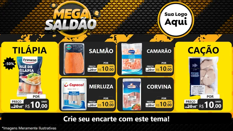 Modelo de TV para TV Horizontal com o tema Mega Saldão para Peixaria