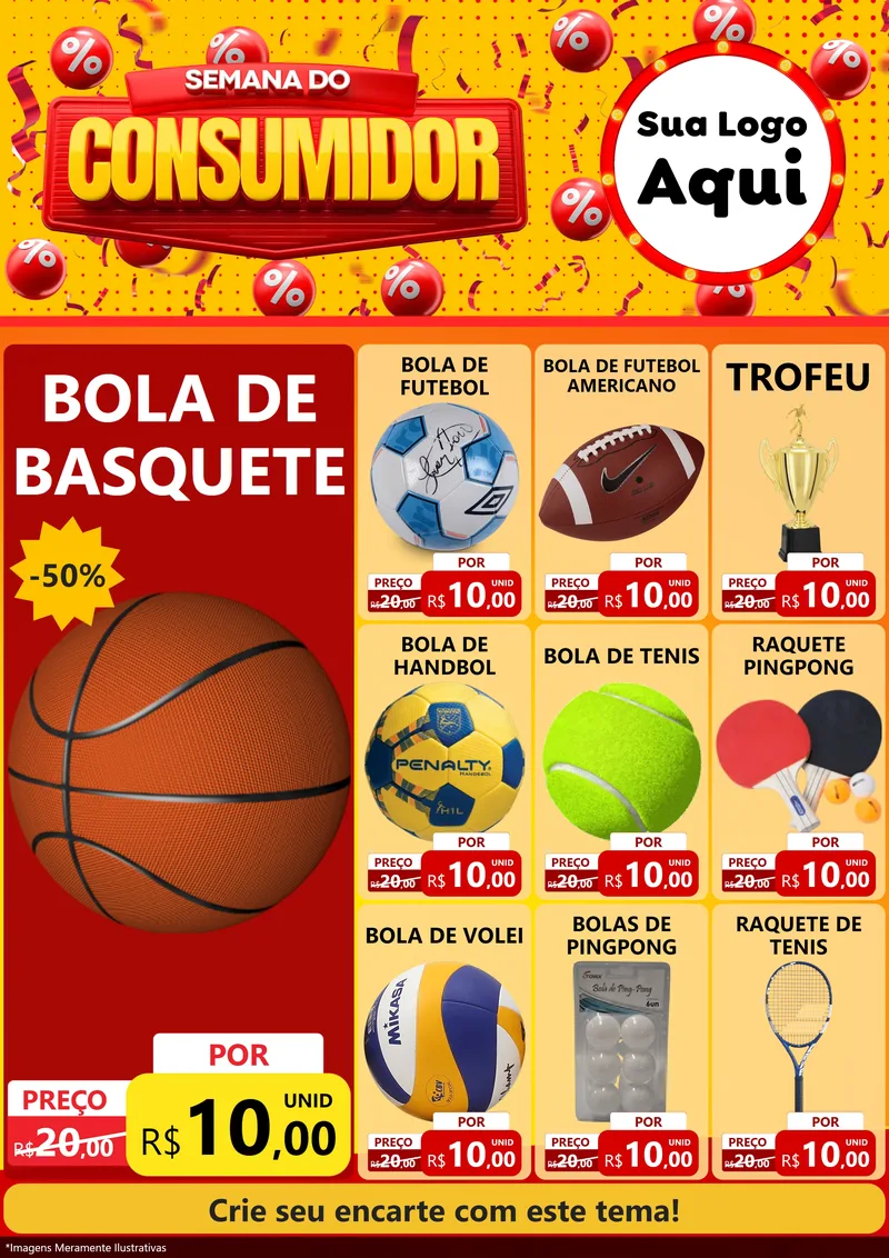 Modelo de Encarte para Encarte A4 Vertical com o tema Semana do Consumidor para Artigos Esportivos