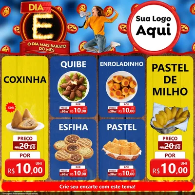 Modelo de Rede Social para Feed Facebook com o tema Dia E - O Dia Mais Barato Do Mês para Salgadaria
