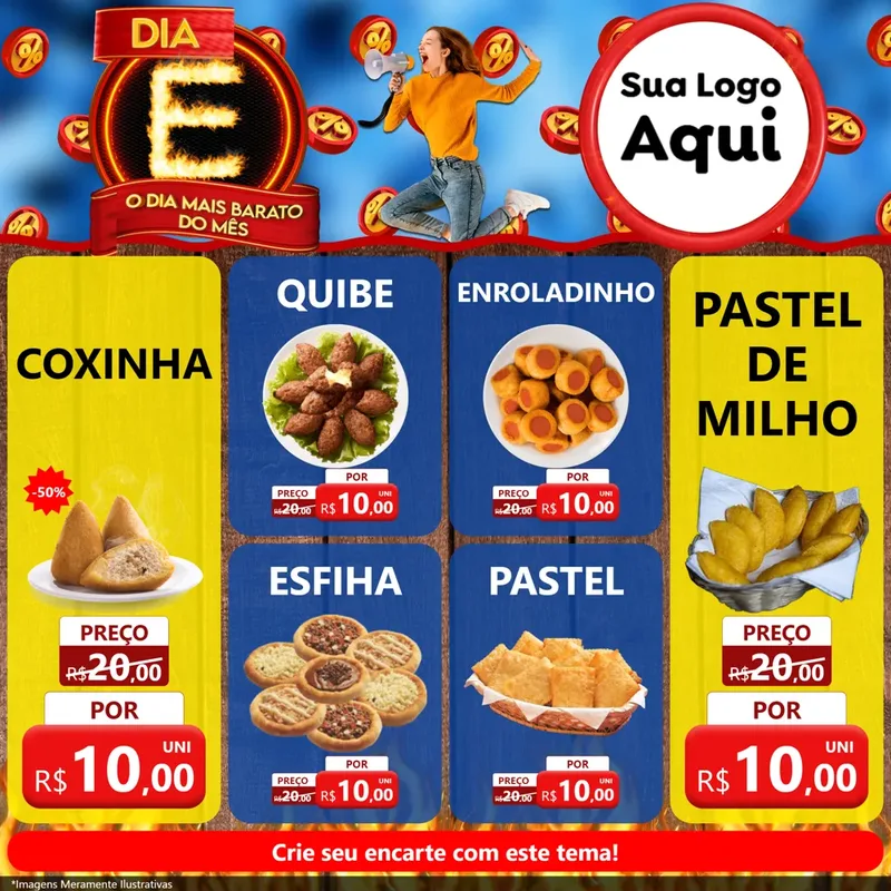 Modelo de Rede Social para Feed Facebook com o tema Dia E - O Dia Mais Barato Do Mês para Salgadaria