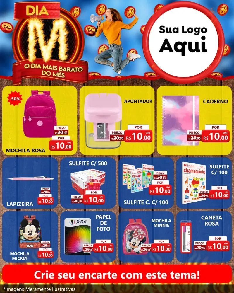 Modelo de Rede Social para Feed Instagram com o tema Dia M - O Dia Mais Barato Do Mês para Papelaria