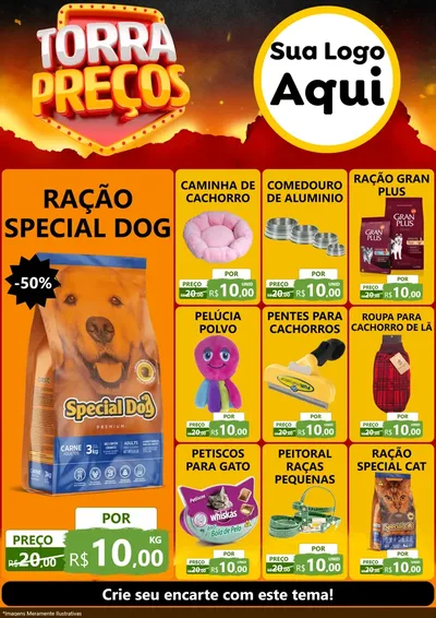 Modelo de Encarte para Encarte A4 Vertical com o tema Torra Preços para Pet Shop