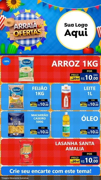 Modelo de TV para TV Vertical com o tema Arraiá de Ofertas para Supermercado