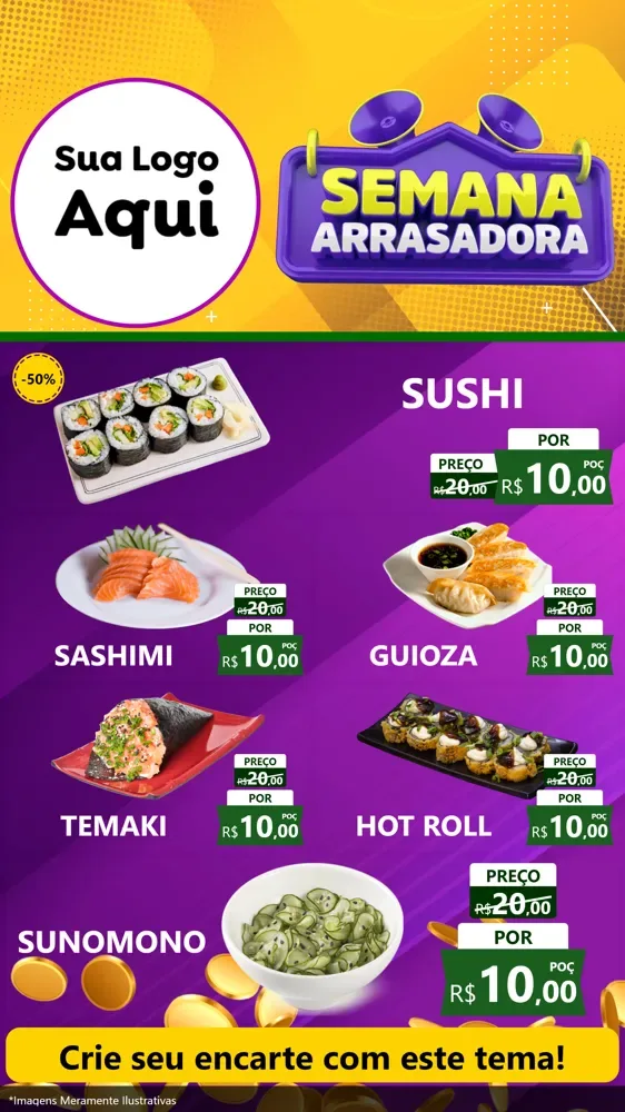 Modelo de TV para TV Vertical com o tema Semana Arrasadora para Comida japonesa