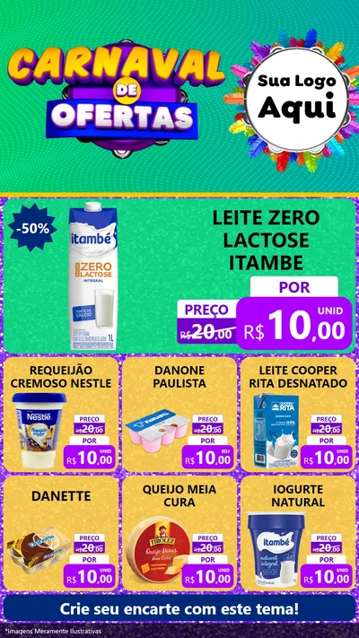 Modelo de Rede Social para Stories com o tema Carnaval de Ofertas para Frios e Laticínios