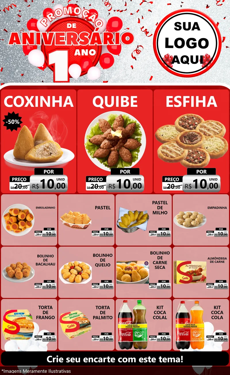 Modelo de Encarte para Encarte Grande com o tema Promoção de Aniversário - 1 Ano para Salgadaria
