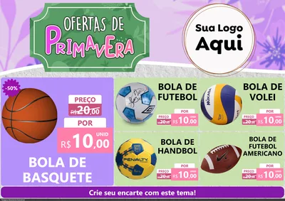 Modelo de Encarte para Encarte A4 Horizontal com o tema Ofertas de Primavera para Artigos Esportivos