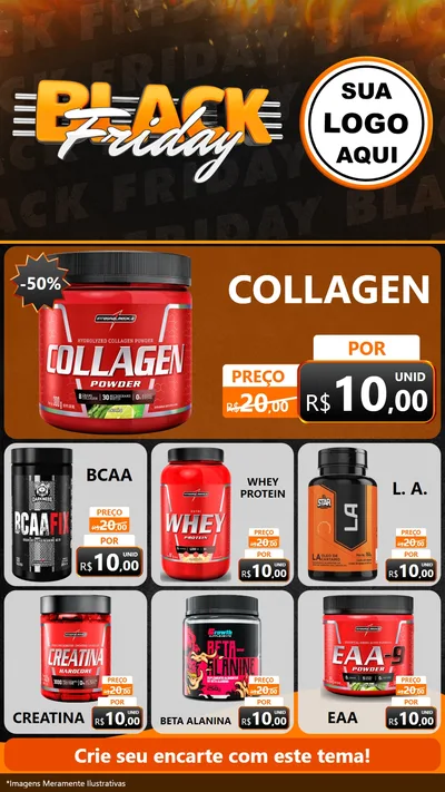 Modelo de Rede Social para Stories com o tema Black Friday para Suplementos alimentares