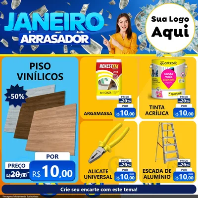 Modelo de Rede Social para Feed Facebook com o tema Janeiro Arrasador para Material para Construção