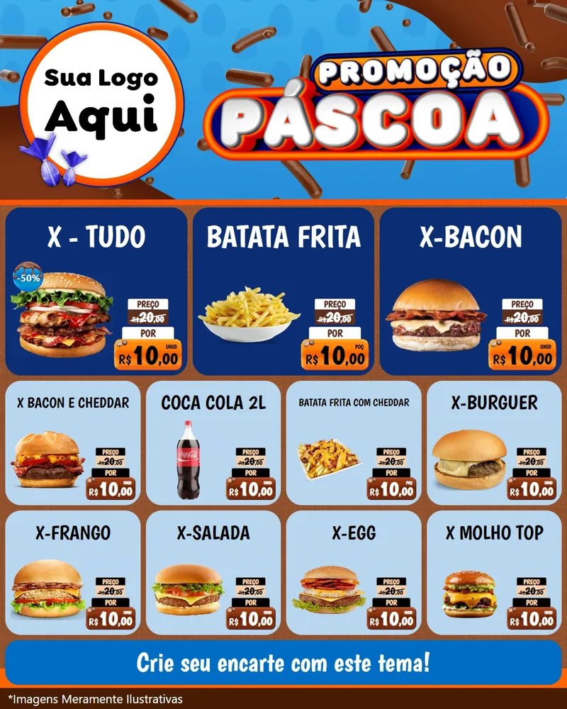 Modelo de Rede Social para Feed Instagram com o tema Promoção Páscoa para Hamburgueria