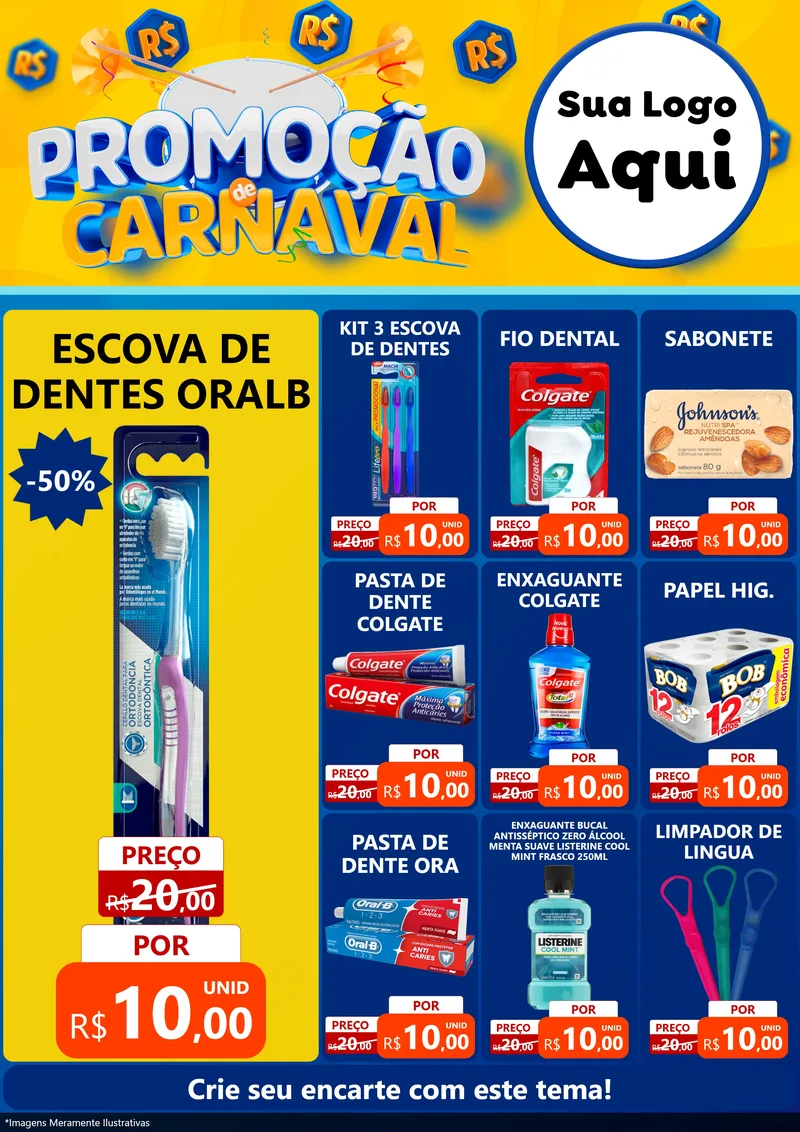 Modelo de Encarte para Encarte A4 Vertical com o tema Promoção de Carnaval para Higiene Pessoal