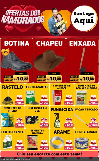 Modelo de Encarte para Encarte Grande com o tema Ofertas Dos Namorados para Agropecuária