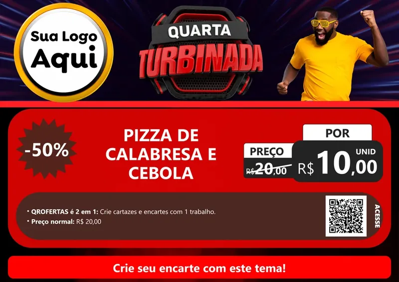 Modelo de Cartaz para Cartaz A4 Horizontal com o tema Quarta Turbinada para Pizzaria