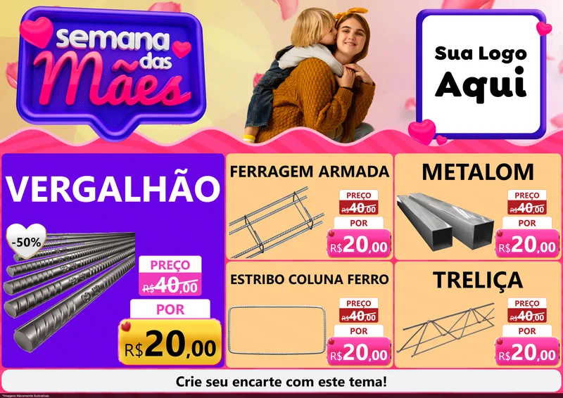 Modelo de Encarte para Encarte A4 Horizontal com o tema Semana das Mães para Ferragens