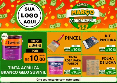 Modelo de Encarte para Encarte A4 Horizontal com o tema Comece Março Economizando para Tintas e Ferramentas