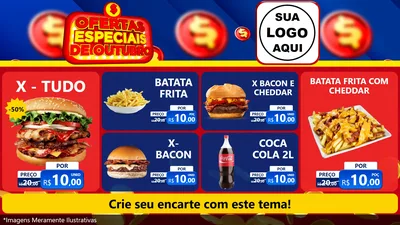 Modelo de TV para TV Horizontal com o tema Ofertas Especiais de Outubro para Hamburgueria
