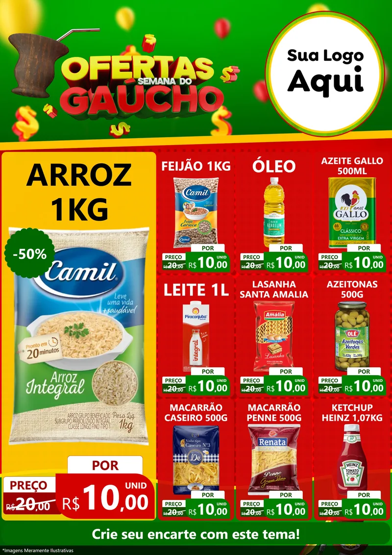 Modelo de Encarte para Encarte A4 Vertical com o tema Ofertas Semana Do Gaúcho para Supermercado