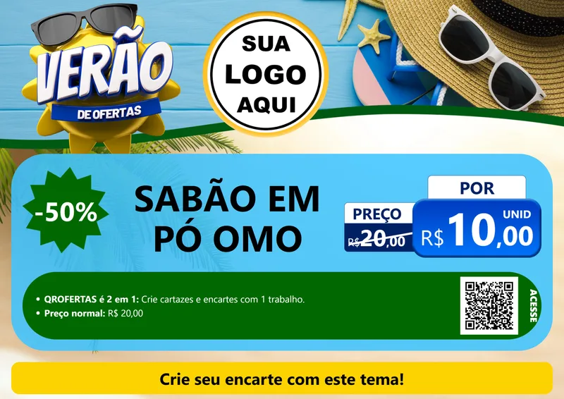 Modelo de Cartaz para Cartaz A4 Horizontal com o tema Verão de Ofertas para Produtos de Limpeza
