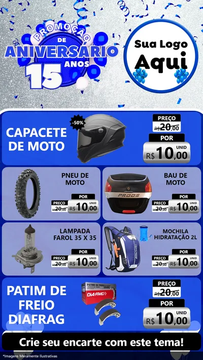 Modelo de TV para TV Vertical com o tema Promoção de Aniversário - 15 Anos para Moto peças