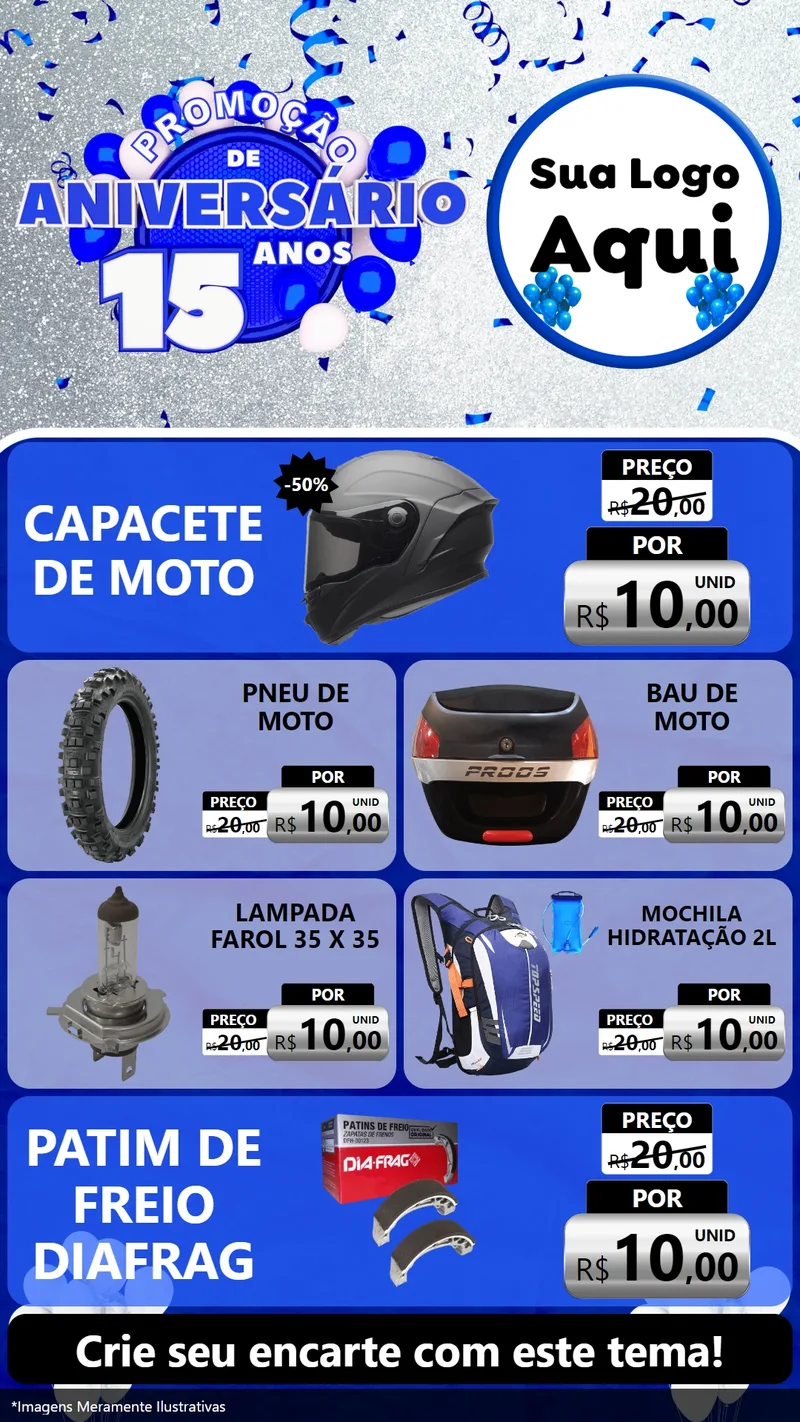 Modelo de TV para TV Vertical com o tema Promoção de Aniversário - 15 Anos para Moto peças