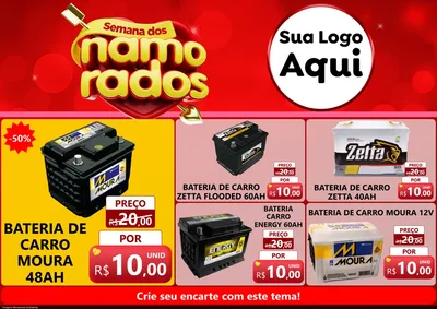 Modelo de Encarte para Encarte A4 Horizontal com o tema Semana dos namorados para Baterias Elétricas