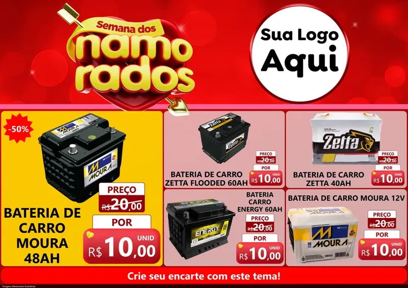 Modelo de Encarte para Encarte A4 Horizontal com o tema Semana dos namorados para Baterias Elétricas