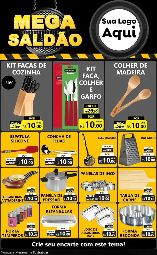 Modelo de Encarte para Encarte Grande com o tema Mega Saldão para Utilidades Domésticas