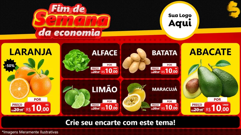 Modelo de TV para TV Horizontal com o tema Fim de Semana da Economia para Hortifrúti