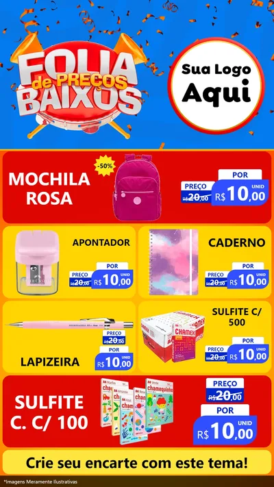 Modelo de TV para TV Vertical com o tema Folia de Preços Baixos para Papelaria