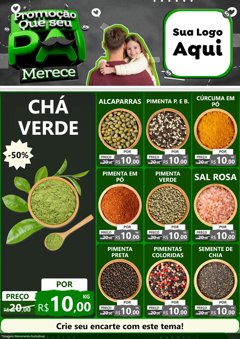 Modelo de Encarte para Encarte A4 Vertical com o tema Promoção Que seu Pai Merece para Produtos Naturais