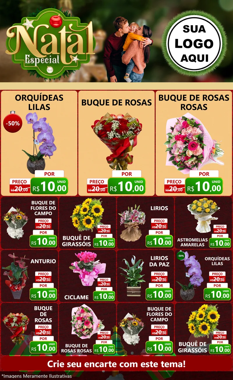Modelo de Encarte para Encarte Grande com o tema Natal Especial para Floricultura e jardim