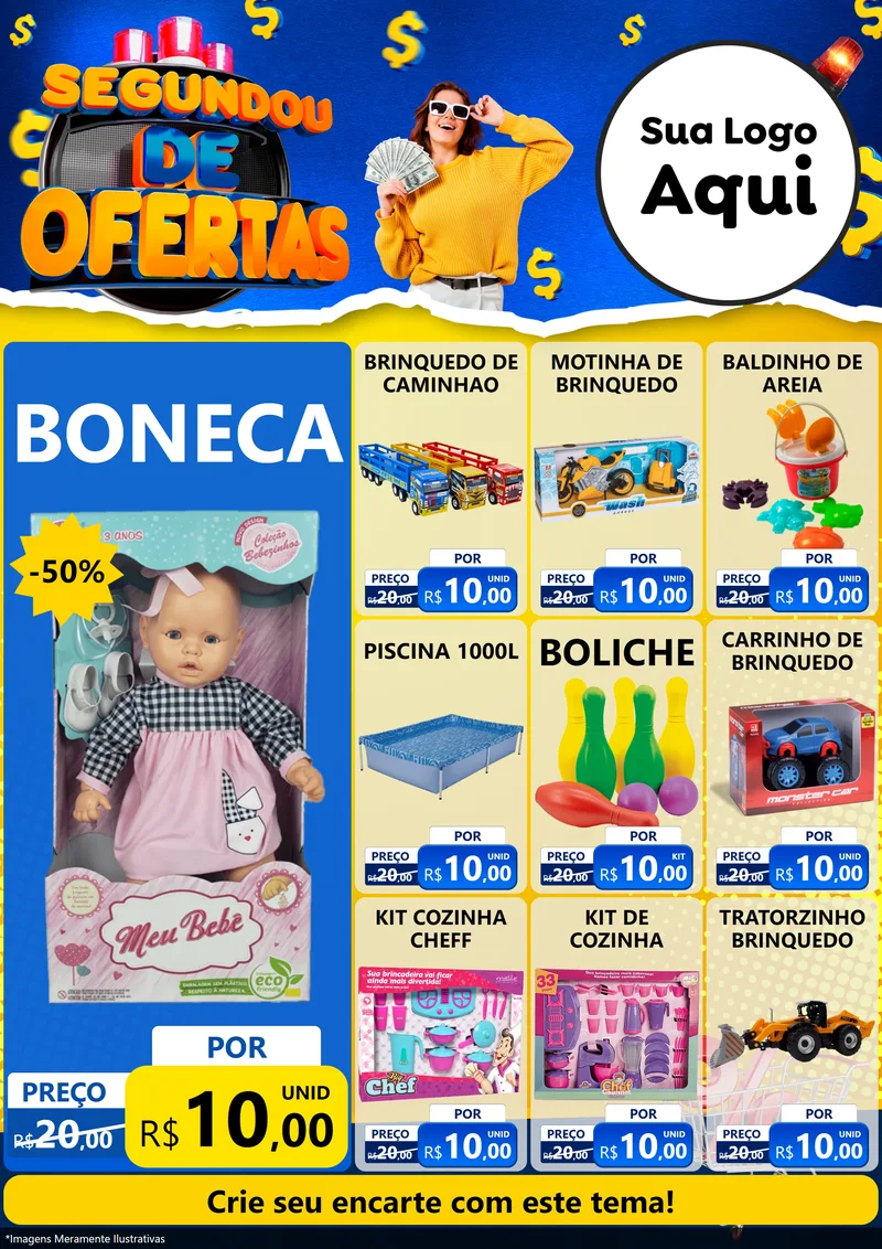 Modelo de Encarte para Encarte A4 Vertical com o tema Segundou de Ofertas para Brinquedos