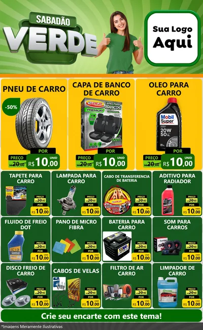 Modelo de Encarte para Encarte Grande com o tema Sabadão Verde para Auto peças