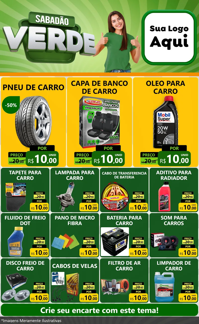 Modelo de Encarte para Encarte Grande com o tema Sabadão Verde para Auto peças