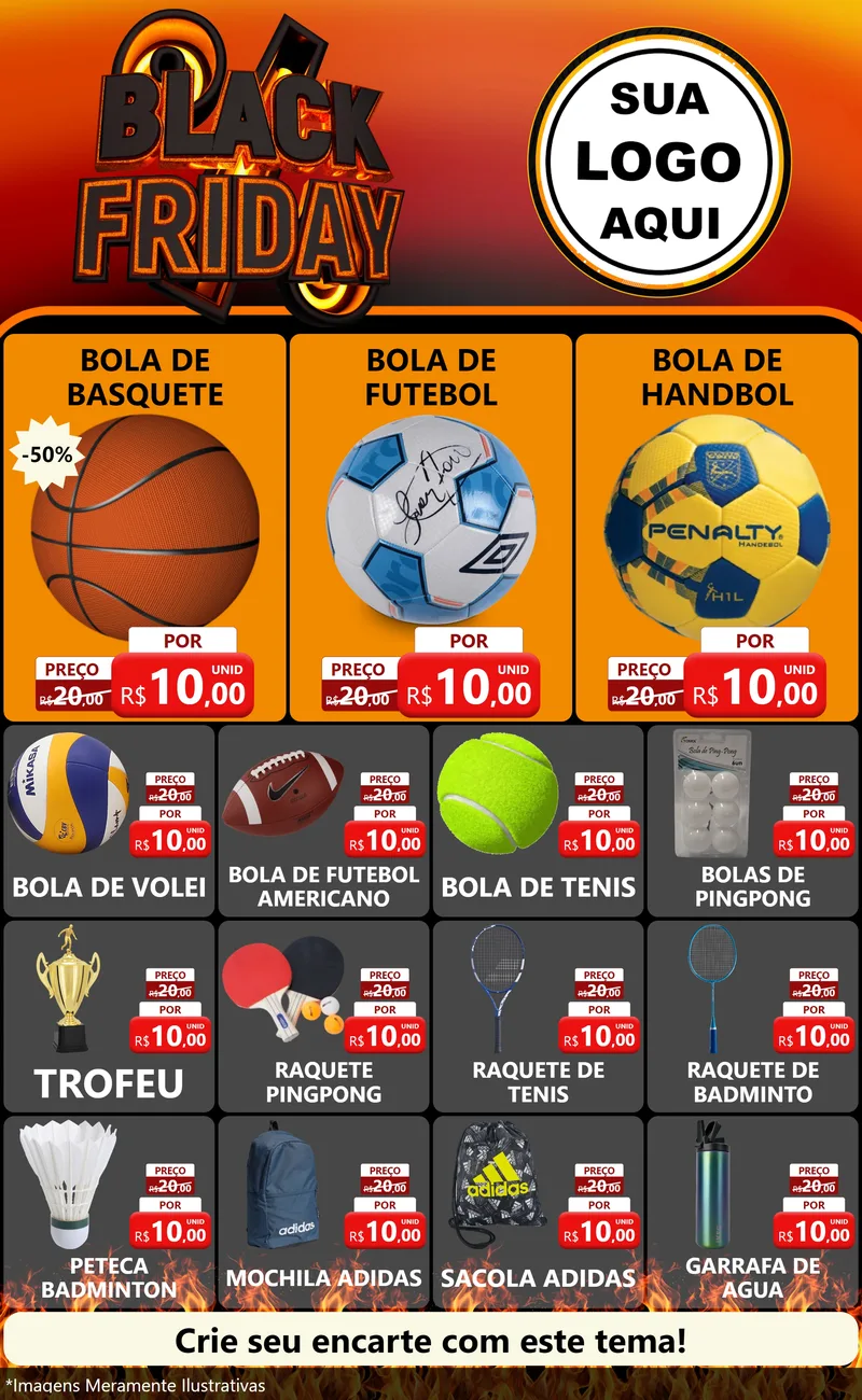 Modelo de Encarte para Encarte Grande com o tema Black Friday para Artigos Esportivos